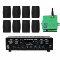 Акустический комплект Sky Sound SKW-4808LS Black, 4×80 Вт, 8 настенных колонок 5.5" + Автоматизированный модуль Воздушная тревога GSM + Минута молчания