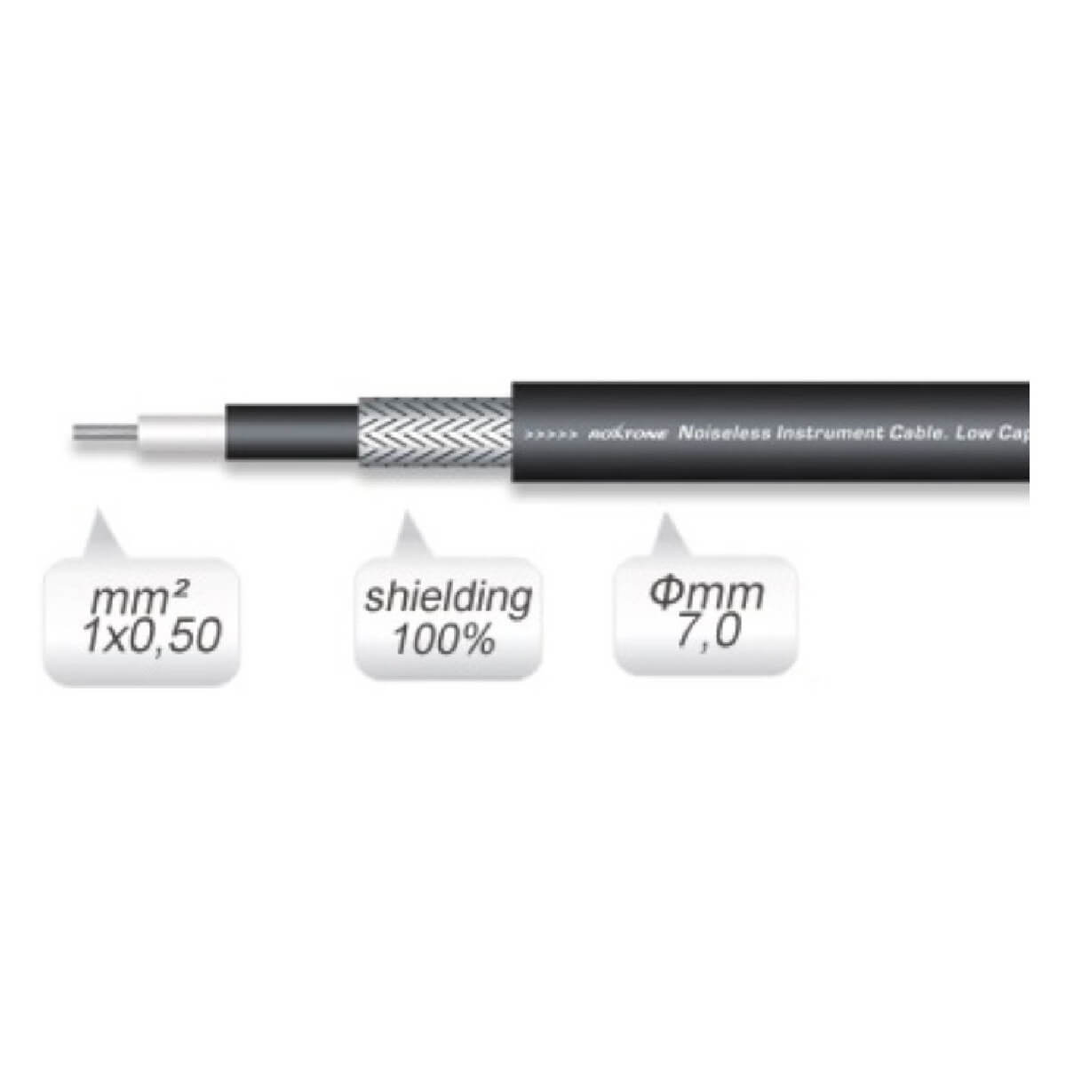 Кабель інструментальний Roxtone GC060, 1х0.5 кв. мм, вн. діаметр 7 мм, 100 м