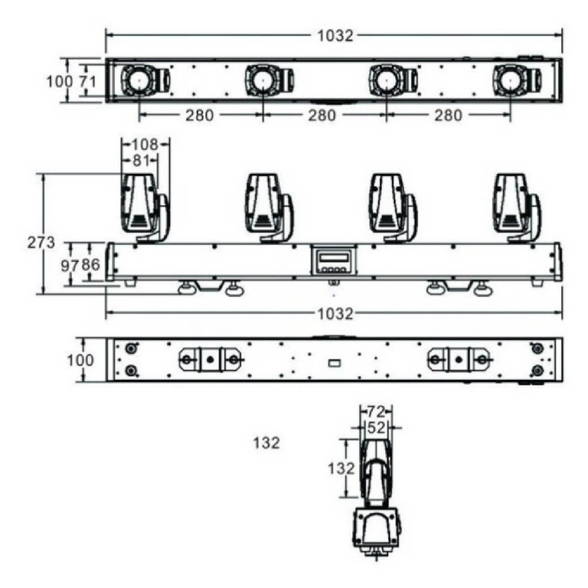 LED Голови New Light PL-63 LED Four Moving Head Beam RGBW