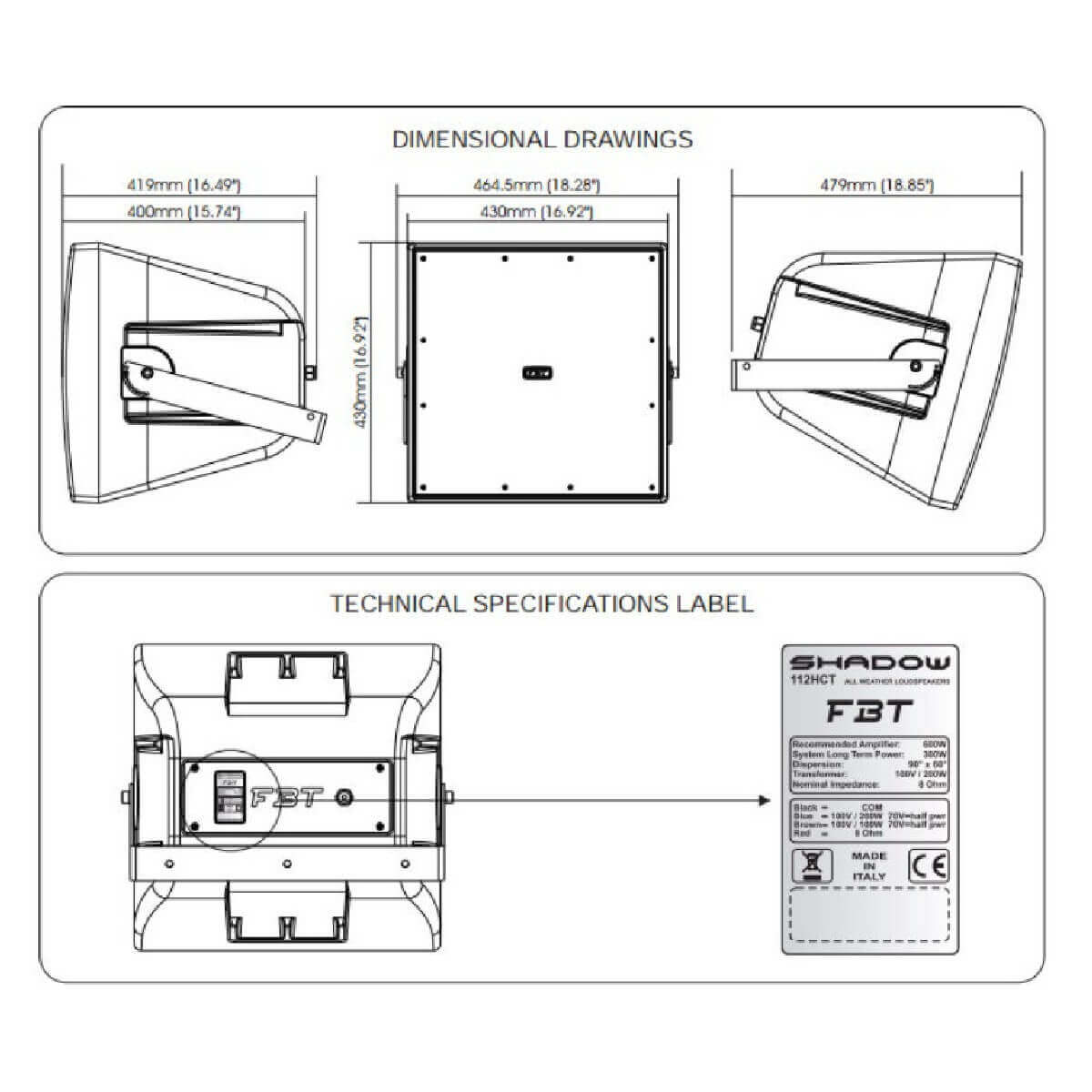 Всепогодна АС FBT Audio Contractor SHADOW 112 HC T