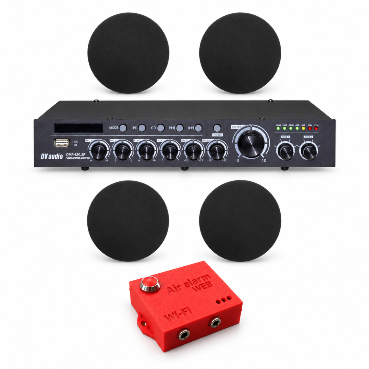 Комплект оповещения о воздушной тревоге AIR alert Wi-Fi + DV audio DMA1204CMG6B — до 120 м²