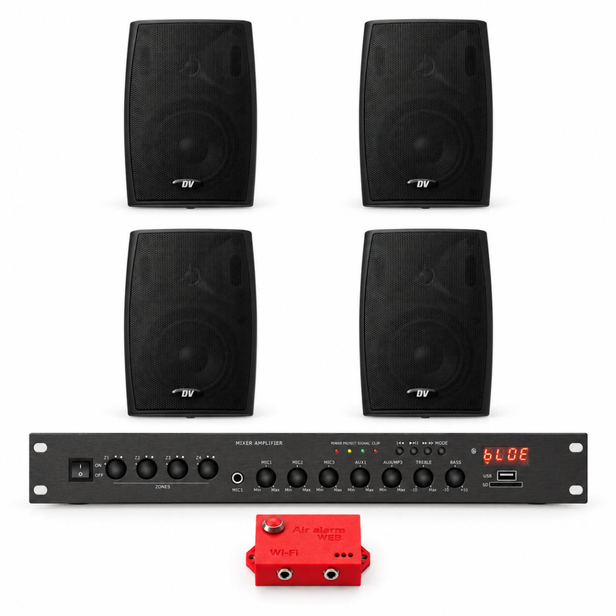 Комплект оповещения о воздушной тревоге AIR alert Wi-Fi + DV audio LA804PB4B — до 120 м²