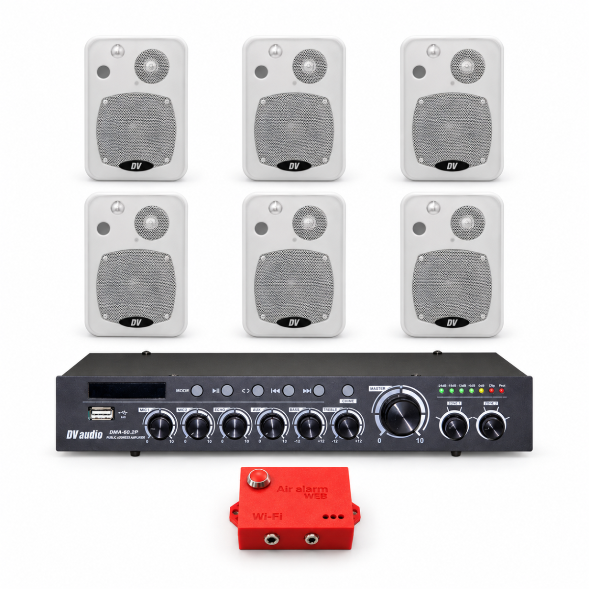 Комплект оповещения о воздушной тревоге AIR alert Wi-Fi + DV audio DMA606CON1W — до 120 м²