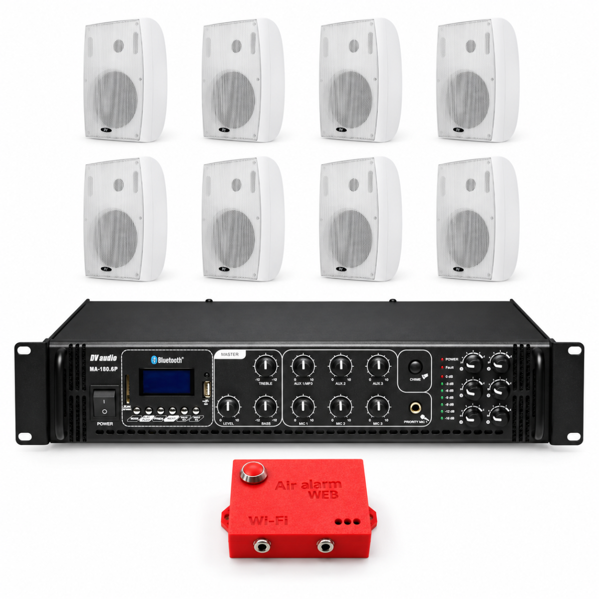 Комплект оповещения о воздушной тревоге AIR alert Wi-Fi + DV audio MA1808PB6W — до 320 м²