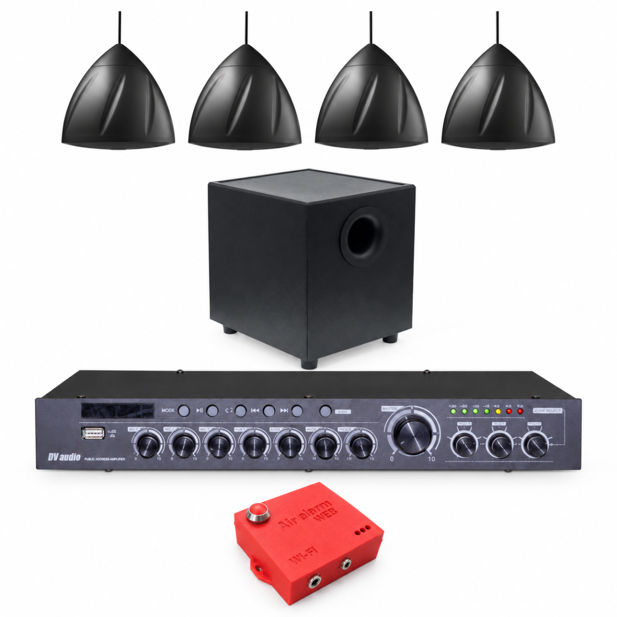 Комплект оповіщення про повітряну тривогу AIR alert Wi-Fi + DV audio DMA180SUB8Т4PS502TB — до 120 м²