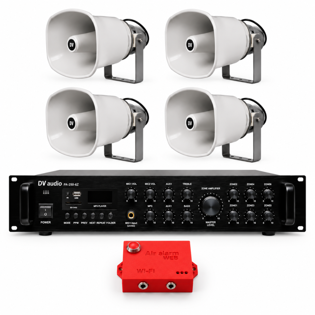 Комплект оповіщення про повітряну тривогу AIR alert Wi-Fi + DV audio PA2504HS50PRO — до 2400 м²