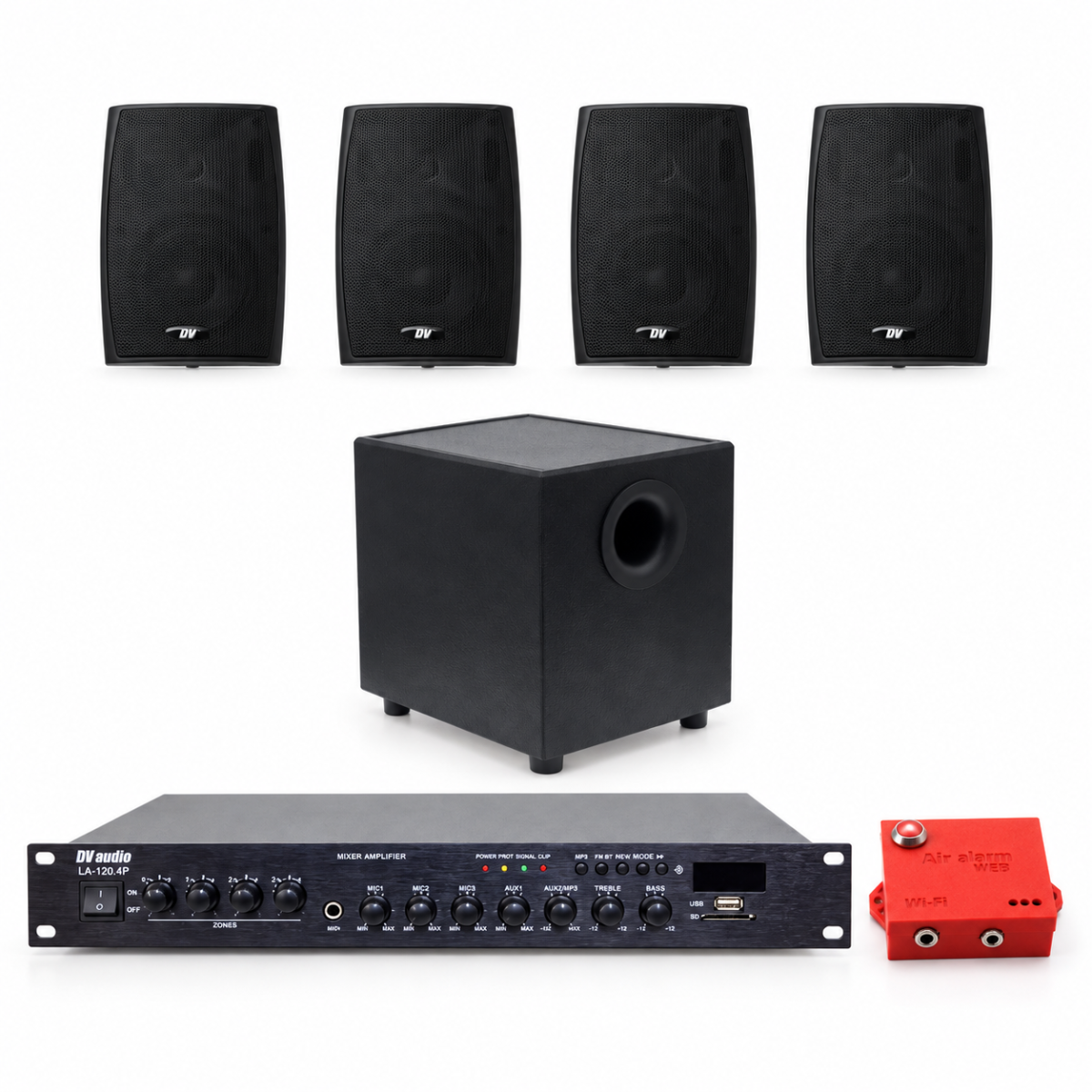 Комплект оповіщення про повітряну тривогу AIR alert Wi-Fi + DV audio LA120SUB8Т4PB42TB — до 120 м²