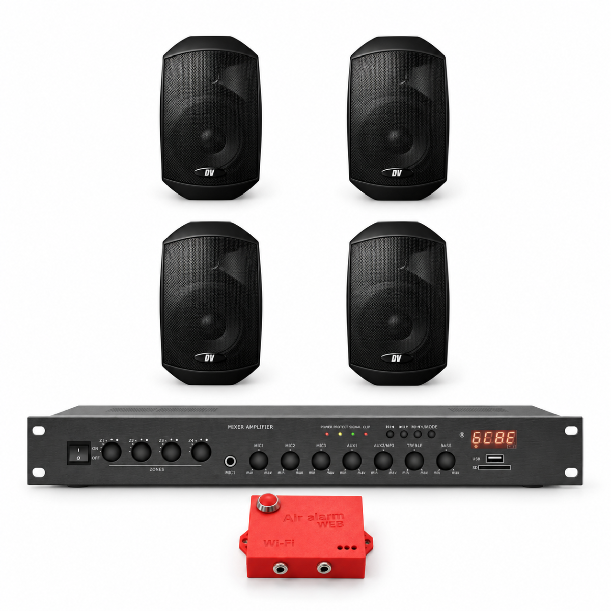 Комплект оповещения о воздушной тревоге AIR alert Wi-Fi + DV audio LA804MS4B — до 80 м²
