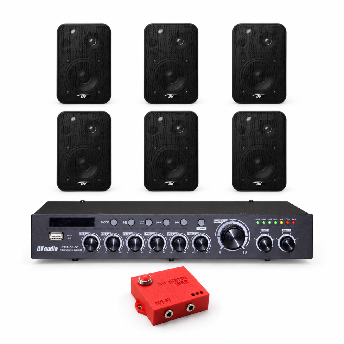 Комплект оповещения о воздушной тревоге AIR alert Wi-Fi + DV audio DMA606CON1B — до 120 м²