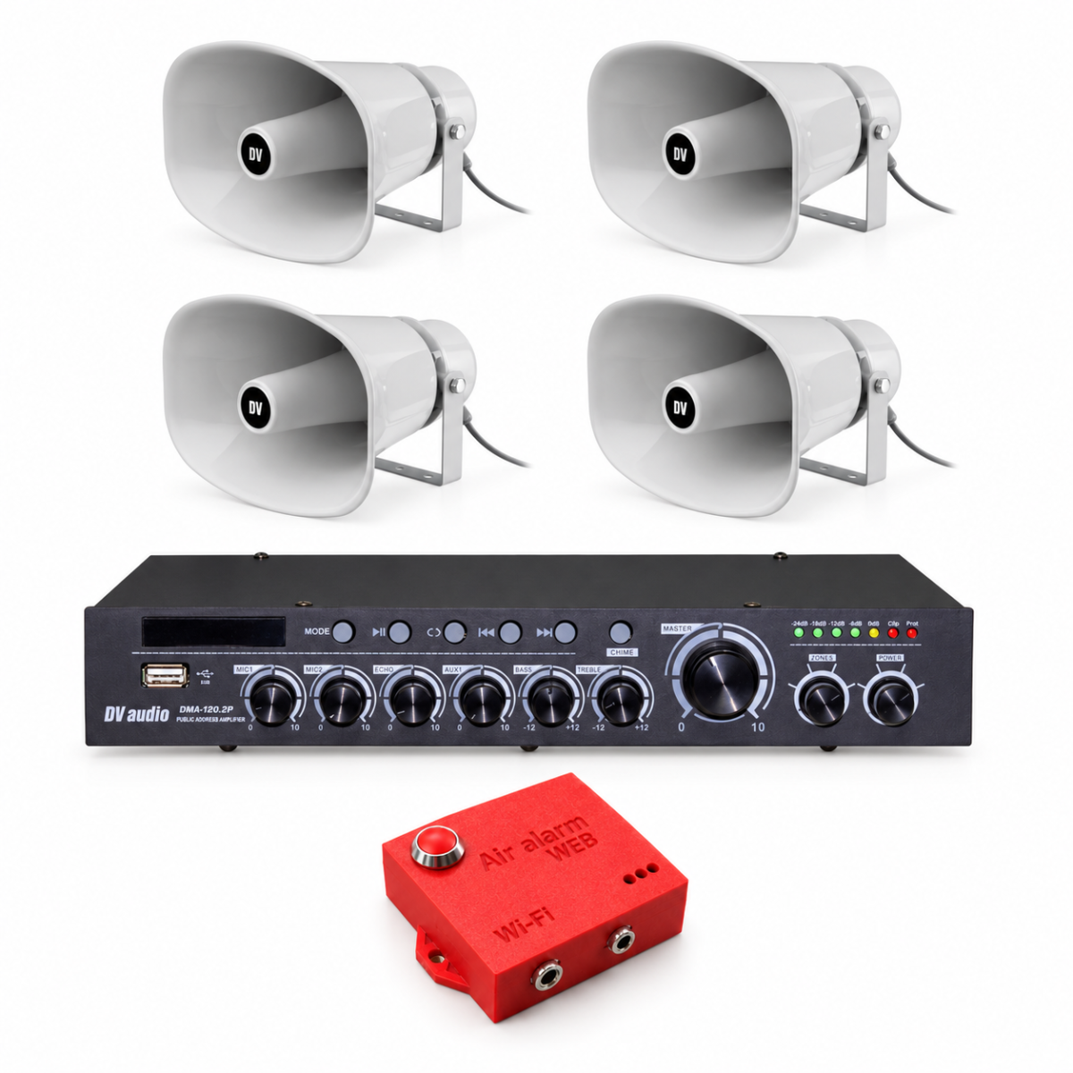 Комплект оповещения о воздушной тревоге AIR alert Wi-Fi + DV audio DMA1204HS30 — до 1200 м²